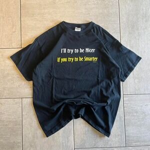 Vintage black graphic tee with yellow text